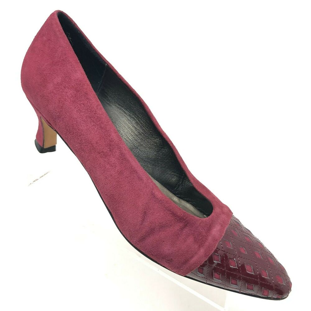Bally Heels Women's 9 N Diamond Cutout Cap Toe Red Wine Suede Pump‎  - VTG